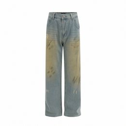 streetwear Hole Ripped Wed Blue Jeans for Men Straight Frayed Vintage Baggy Denim Trousers Pantales Hombre Oversize Cargos U88e#