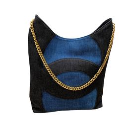 Denim black and blue contrasting Women Tote Bag shopping bag handbag Ladies Organise commuting packages Airport bag Large capacity shoulder bag handbag shopping