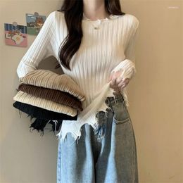 Women's T Shirts Autumn Slim Knit Shirt Women Long Sleeves Tops Tees Harajuku Crop Top Y2k