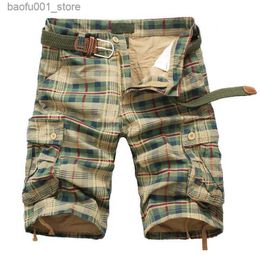 Men's Shorts Mens shorts 2024 fashionable plaid beach shorts mens casual camouflage shorts military shorts mens Bermuda merchandise set Q240329