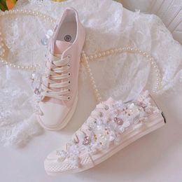 Casual Shoes Summer Flower Vulcanised Fashion Sneakers Female Korean Style Of Small White Pink Canvas