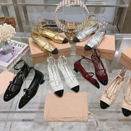 Princess Ande~One line buckle Mary Jane shoes womens patent leather round toe Colour blocking single shoes ballet flat shoes