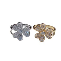 Designer Van High Edition S925 Pure Silver Full Diamond Clover Ring Womens Lucky Grass Earrings Advanced Luxury Style Set INVG