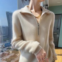 Women's Sweaters Autumn And Winter 100 Pure Cashmere Sweater High Lapel Zipper Solid Colour Pullover Long Sleeve Wool Knitted Bottoming Sh