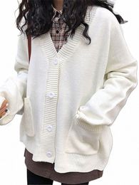 sweaters Women Knitted Cardigan V-Neck Lg Sleeve Fi Knitting Female Autumn Elegant Green Brown Red White Black Grey Pink m95N#