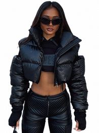 znaiml Sexy Night Club Hollow Out Shoulder Lg Sleeve Zipper Fly Short Moto Biker Style Jacket Women's Winter Warm Parkas Coats j4fq#