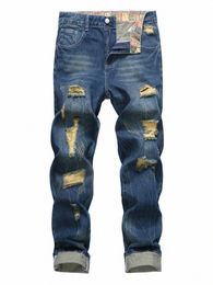 Jeans strappati blu royal alla moda da uomo 2024 Hot New p28n#