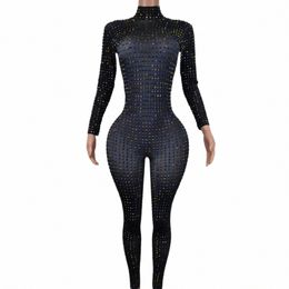 women Full Sparkly Rhineste Stretch Jumpsuits Crystals Party Birthday Stage Drag Queen Costume Nightclub Outfit Paiduiku p2xt#