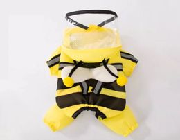 Towable Little Dog With Four legs Cute Bee Raincoat Waterproof Little Dog Teddy Pet Walking Dog On Rainy Days