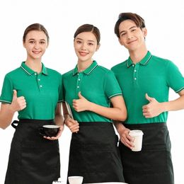 dining Waiter Workwear Men's and Women's Short-Sleeved T-shirt Printed Logo Hot Pot Barbecue Restaurant Tooling Polo L6ol#