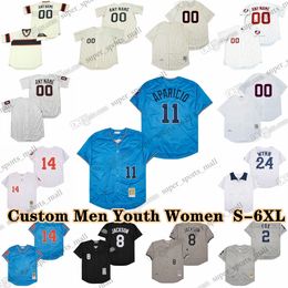 Custom S-6XL Throwback Baseball Jersey White Sox 14 PaulKonerko 2 NellieFox 11 Luis Aparicio 23 RobinVentura 56 MarkBuehrle 19 GregLuzinski 14 BillMelton Wood