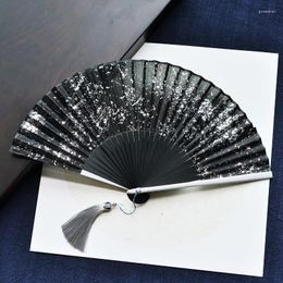 Decorative Figurines Chinese Cloth Fan 21cm Summer Women Bamboo Fans Special Ceaft Gentle Folding With Golden Spots Abanicos Para Boda