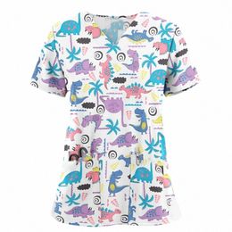 2023 Teeth Print Scrub Tops Women Dentist Working Uniform Nurse Scrub Uniformes Medicos Para Mujer Tooth Hospital Workwear A50 k0P8#