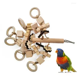 Other Bird Supplies Parrot Chew Toy Wooden Blocks Strings Multiple Shapes Tearing For Canary