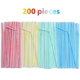 Disposable Cups Straws 200 Pcs Plastic Drinking 8 Inches Long Multi-Colored Striped Bedable Flexible Wedding Party Supplies