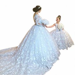 luxury Appliques Tulle With Lg Sleeves White Mother Daughter Wedding Dr 2024 Ball Gown Floor Length Sweep Train Bridal Gown g0e8#