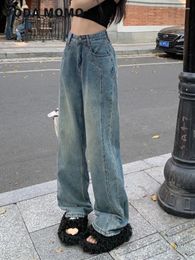 Women's Jeans Spring Autumn Retro High Waist Loose Casual Versatile American Straight Long Pants Wide Leg Frayed Women Design Sense
