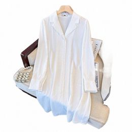 150kg Plus Size Women's Bust 151 Autumn Mid Length Lg Sleeve Shirt Dr White 4XL 5XL 6XL 7XL 8XL 9XL 37Yw#