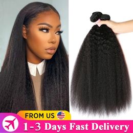 32 Inch Peruvian Kinky Straight Human Hair Bundles Bulk Remy Hair Extensions Soft Yaki Straight 100% Human Hair Weave Bundles