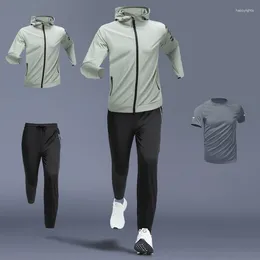 Men's Tracksuits Quick Dry Outdoor Casual Tops Pants Quality Breathable Sports Hoodies Jackets Fitness Training Clothes 3Pcs Set