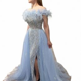 serene Hill Blue Feather Mermaid Overskirt Evening Dres Elegant Party Gowns 2023 For Women Wedding Engagement DLA72061 94Js#