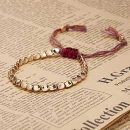 Strand Irregular Shape Adjustable Copper Beads Braided Bracelet For Women Girl Handmade Weave Rope Luck Jewelry Accessories