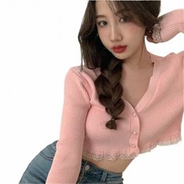 pink Black Green Black Women Cardigans 2021 Fi Slim Ladies Knitted Sweater Crop Top Lg Sleeve Butts Sweater i2Ii#