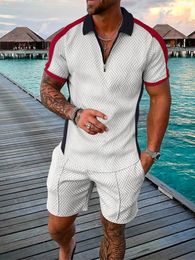 Vintage 3D Print Men Polo shirts Set Zipper Lapel Sets Collar Shorts 2pcs Hawaii Holiday style Man Sweatshirt 240320