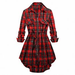 red Plaid Vintage Checkered dresCasual Robe Femme Women Lg Sleeve A Line Elegant Dres for autumn and winter V3ZA#