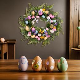 Decorative Flowers Easter Egg Wreath Artificial Green Leaves Garland Door For Front Celebration Wall Window Decor