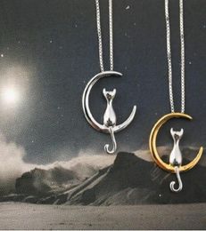 Fashion Cat Moon Pendant Necklace Charm Silver Gold Colour Link Chain Necklace For Pet Lucky Jewellery For Gift Shellhard 10pcslot4591777
