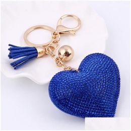 Key Rings Heart Keychain Leather Tassel Holder Fashion Metal Crystal Rhinestone Chain Keyring Charm Bag Pendant Gift Wholesale Drop De Dhigw