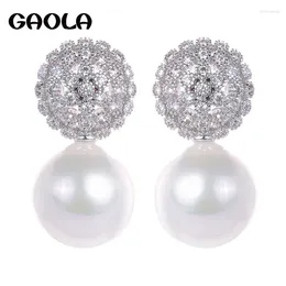 Stud Earrings Top Quality Luxury Jewellery Flower Shape CZ Earring Charm Freshwater Pearl For Woman GLE4714