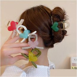 Hair Accessories Acrylic Candy Color Love Hairpin Female Minimalist Style Clips Small Fresh Sweet Fashion Ponytail Claw Clip Drop Deli Otpoz