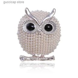 Pins Brooches Dmari Tiny Pearls Women Brooch 3 Colour Lapel Pin Cartoon Bird Owl Cute Badge Office Party Accessories For Women Luxury Jewellery Y240329