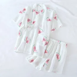 Home Clothing Crepe Cotton Short Sleeve Shorts 2024 Summer Pyjamas Women Thin Double Layer Gauze Kimono Women's Fresh Pajama Homewear