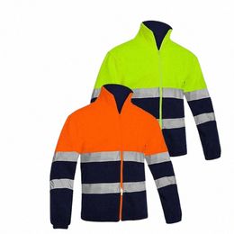 unisex High Visibility Reflective Workwear Jacket Tops Lg Sleeve Safety Clothing Outdoor Cstructi Protective Work Clothes Q0DD#