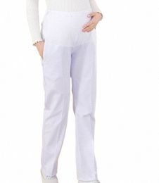 maternity Nurse Uniform Work Pant Adjustable Belly Support White Blue Large Size Elastic Waist Nurse Pants for Pregnant Women q4mO#