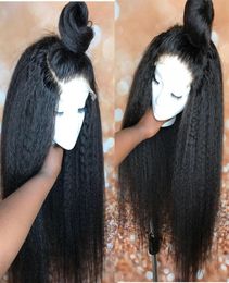 Yaki Human Hair Lace Front Wigs Brazilian Hair Kinky Straight Lace Front Wigs Swiss Lace Cap Bleached Knots5799108