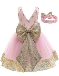 Baby Girls dress Kids Wedding Bridesmaid Princess Dress With Big Bow Girls Dresses Star Christmas Party For 9M5Yrs2949601