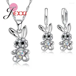 Necklace Earrings Set Women Girls Lovely Cute Animal Crystal Pendent 925 Sterling Silver Chains Bijoux