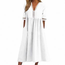 new summer white dr womens 2023 in dres formal ocn Cott Linen Casual Loose Solid Midi Dr vestidos o1RA#