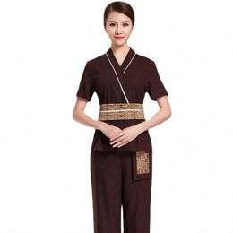 thai Spa Uniform Women Cott Linen Massage Work Clothes Pedicure Technician Beauty Sal Beautician Health Shop Suit Tops Pants u4j0#