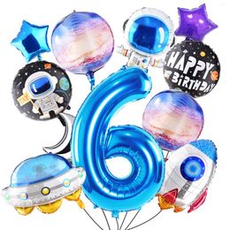 Party Decoration 11pcs Outer Space Theme Decorations Rocket UFO Planet Foil Balloons Set For Kids 6th Birthday Supplies