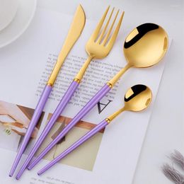 Flatware Sets 24Pcs Luxury White Set Gold Cutlery Restaurant Stainless Steel Kitchen Tableware Spoon And Fork
