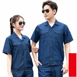 summer Denim Work Clothing Breathable Jeans Tops Trousers Welding Suit Soft Working Uniforms Workshop Repairman Working Coverall J9db#