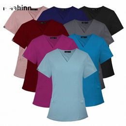 women Medical Surgery Tops with V Neck Scrub Surgical Uniform Scrubs Top Limited T-Shirt Pet Nurse Uniform Spa Bank Hotel Blouse v1cL#