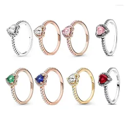 Cluster Rings Princess 925 Silver Love Elevated Red Women's Ring Sapphire Ruby Green Rose Gold Pink Heart Fine Jewellery Gift