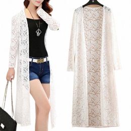 pulabo Summer Beach Cover Up 3XL Women Floral Lace Kimo Semi Sheer Solid Open Frt Lg Elegant Cardigan Mujer Tops B1Pj#