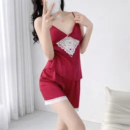 Home Clothing Sexy Lace Hollow Out Sleepwear Femme Summer Suspender Pyjamas Suit Women Silky Satin Nightsuits Clothes Loungewear